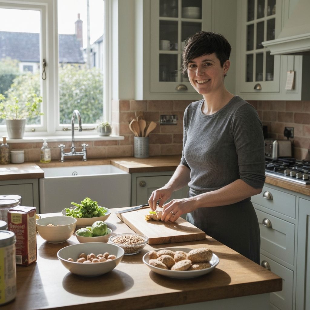 A person preparing a simple, nourishing lunch at home with fresh ingredients.